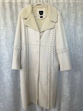 Vintage Dennis Basso Faux Suede Fur Full Length Coat Cream Ecru